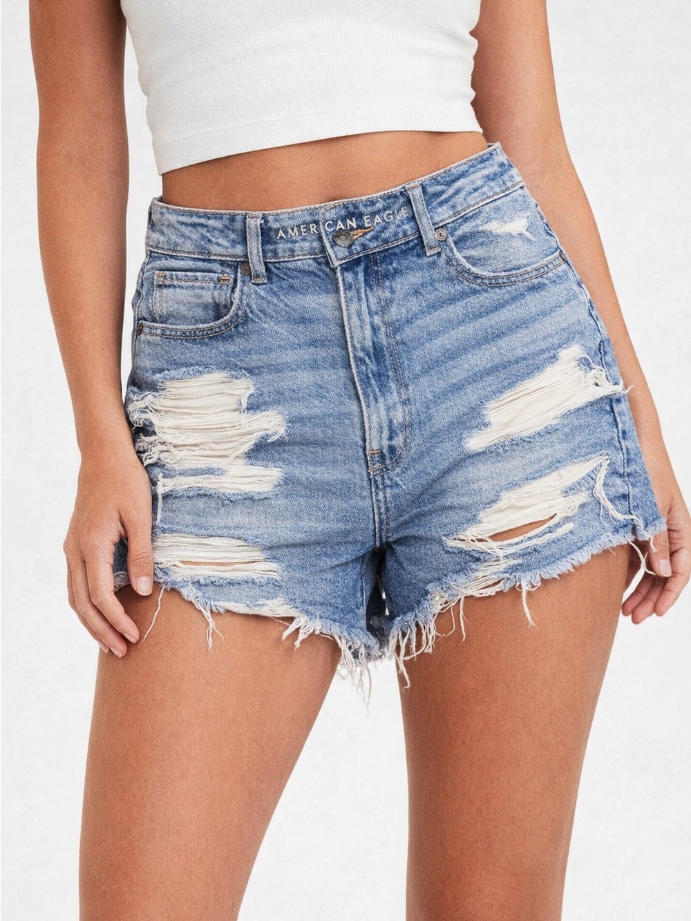 Y2K American Eagle Mom Shorts Size 10- Distressed Light Wash-Frayed Hem GUC